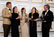 “Nomadland” Takes Home Three Oscars at 2021 Academy Awards Producers Peter Spears (from left), Frances McDormand, Chloe Zhao, Mollye Asher and Dan Janvey, winners of the award for best picture for "Nomadland" at the Oscars 93rd Annual Academy Awards
