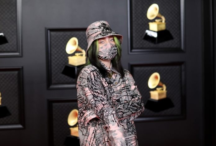 Billie Eilish on the red carpet at the 63rd Annual Grammy Awards.