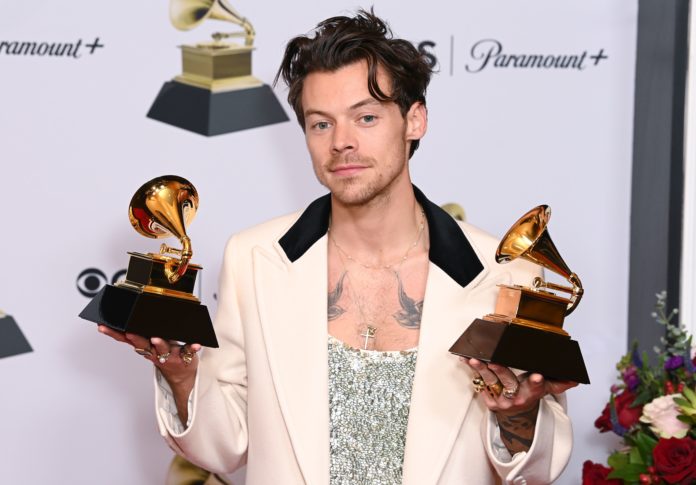 Harry Styles with Album of the Year and Best Pop Vocal Album at the 65th Annual Grammy Awards in February 2023